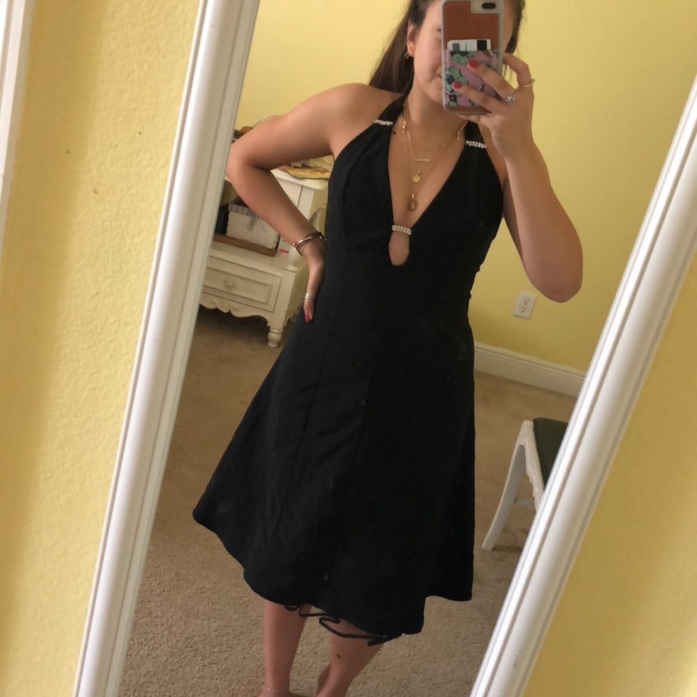 Vintage V-cut Halter Hoco/Formal Dress
